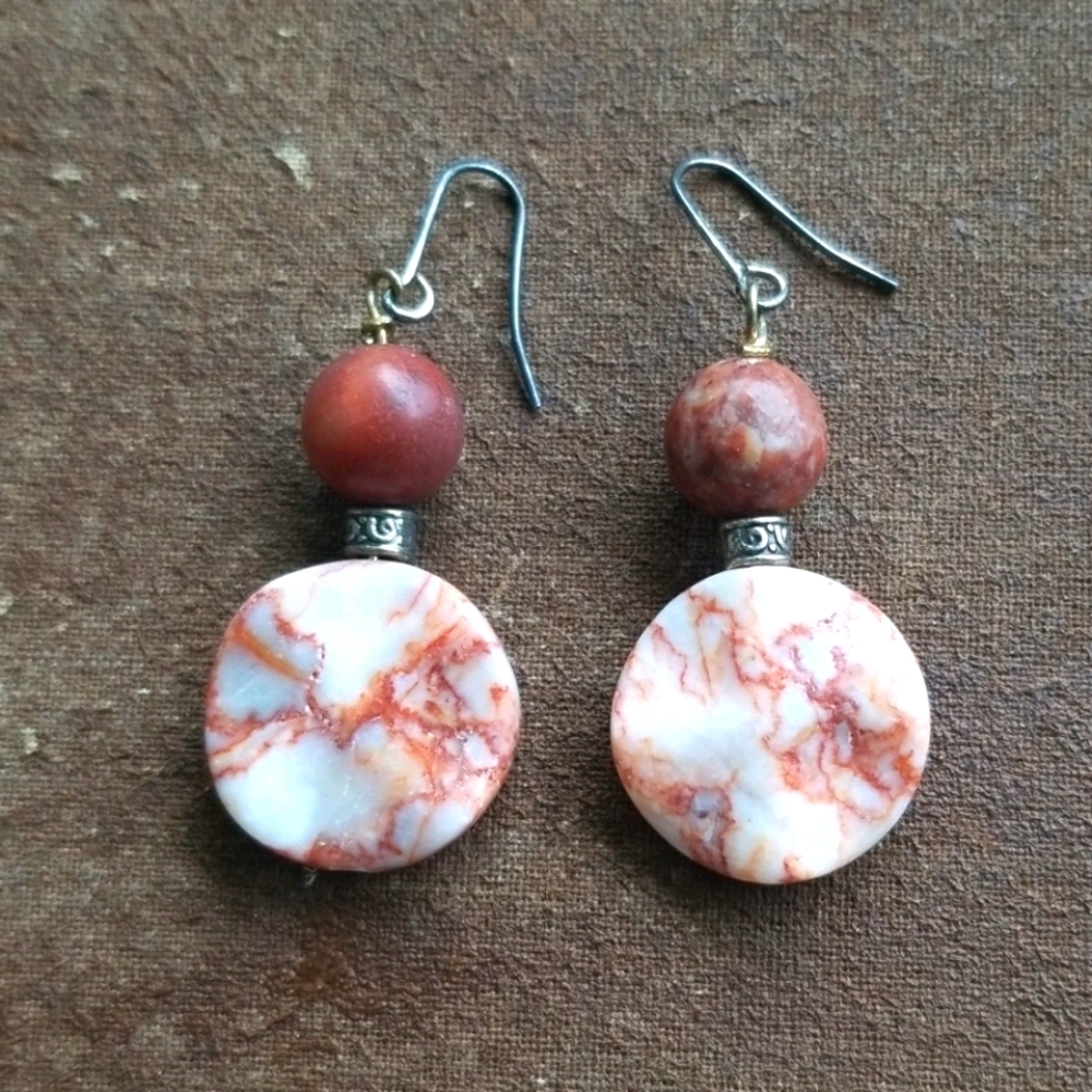 Pink Feldspar Crystal Stone Earrings